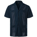 Herren Traditionelles Kubanisches Camp-Collar Guayabera Hemd Kurzarm Besticktes Mexikanisches Karibik-Stil Strandhemd mit 4 Taschen