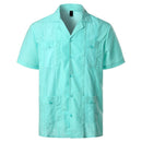 Herren Traditionelles Kubanisches Camp-Collar Guayabera Hemd Kurzarm Besticktes Mexikanisches Karibik-Stil Strandhemd mit 4 Taschen