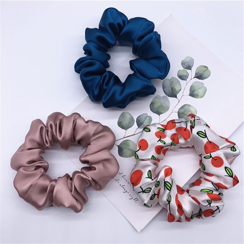 100% Pure Silk Hair Scrunchie Width 3.5cm Hair Ties Band Girls Ponytail Holder Luxurious Colors Sold by one pack of 3pcs