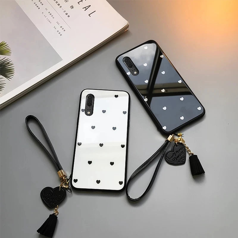 For Xiaomi Poco F2 Pro X2 Mi Note 10 Lite pro Case small Love Heart Hard Glass Cover For Xiaomi Mi 10 lite 9 pro 8 se Give Strap