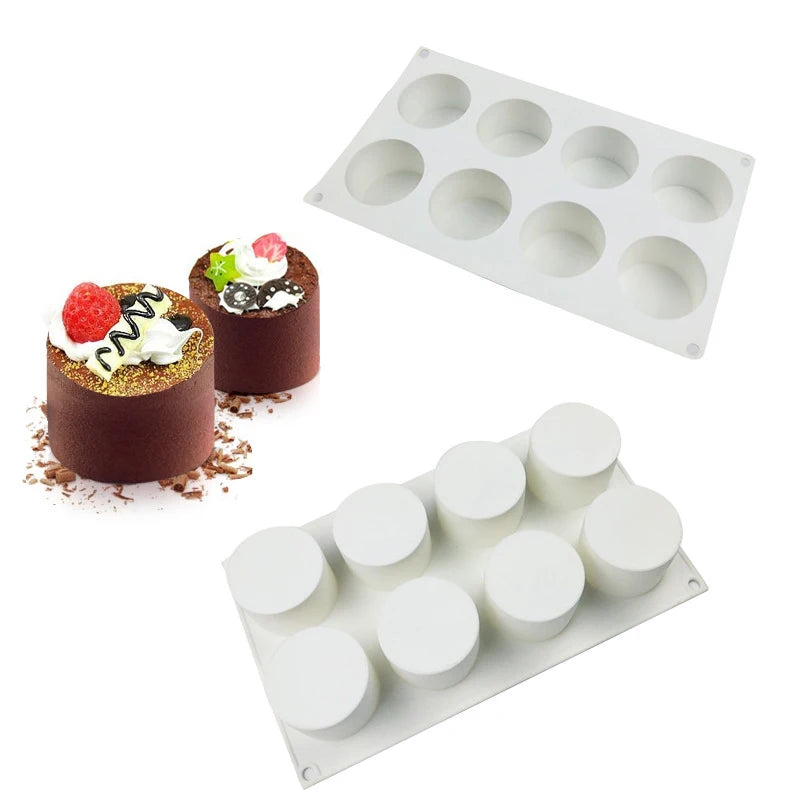 SHENHONG Multiple Mousse Cake Mold Cylinder-Shaped Silicone Mould Dessert Decoration Accessories Muffin Pan Baking Tools