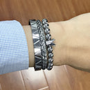 3pcs/Set Hot Men Titanium Steel Roman Numeral Bracelet Horseshoe Buckle Bangles Pulseira Bileklik Luxury Handmade Jewelry