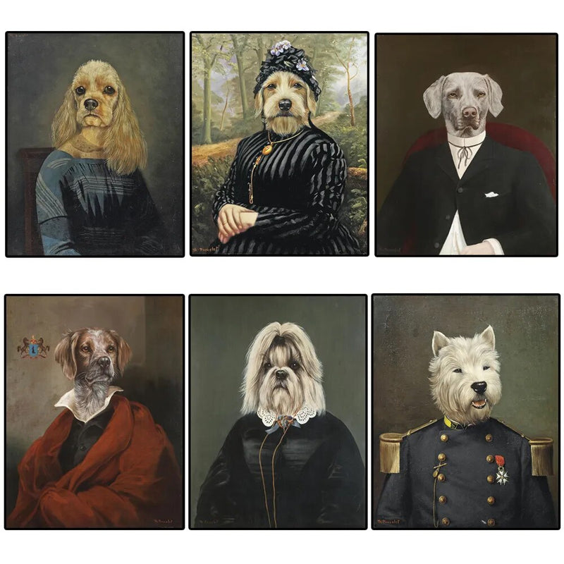 Retro Pet Animals Dog Head Posters Animal Wall Art Canvas Oil Painting Print Picture for Living Room Nordic Home Prints Decora