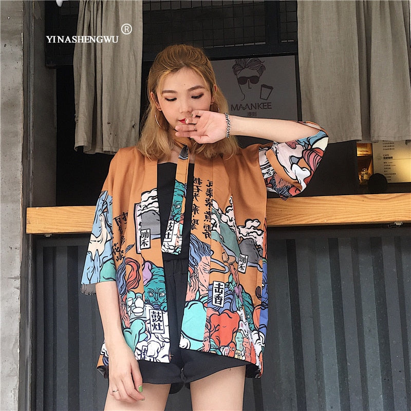 Kimonos Costume Woman Coat 14 Styles Girl Kawaii Print Crane Cosplay Yukata Harajuku Shirts Japan Women Haori Japanese Cardigan