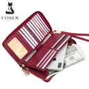 FOXER Women Split Leather Wallet Female Long Clutch Bags with Wristlet Lady Card Holder Wallets Coin Purse Cellphone Bag 256001F