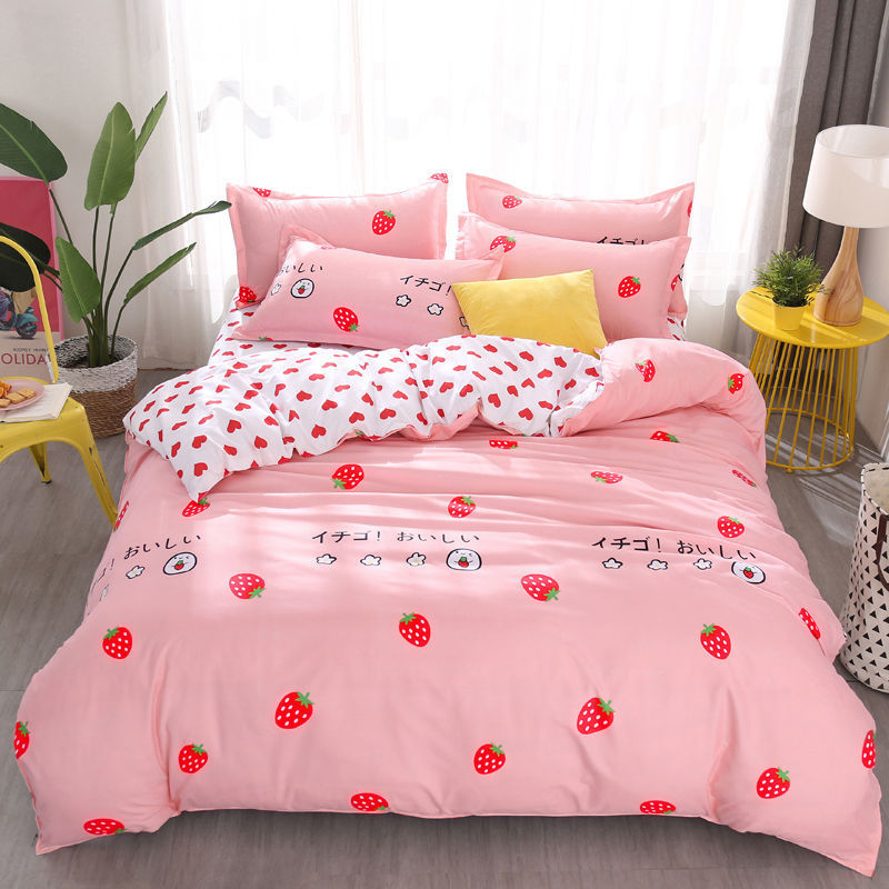 3/4pcs Bedding Set Pink Strawberry Fashion Bed Sheets Queen Size Luxury Bedding Set bed Sheet Sets Duvet Cover Set King Size