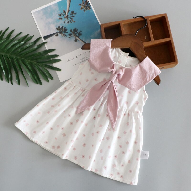 Kids Girls Dress 2023 Summer Sleeveless Sailor Collar Princess Dresses Cotton Baby Girl Clothes