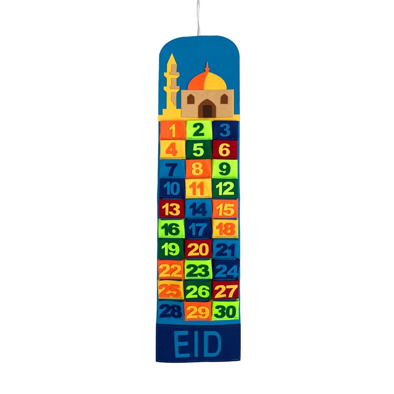 2023 Newest Ramadan Mubarak 30days Advent Calendar Hanging Felt Countdown Calendar for Kids Gifts Ramadan Decorations Supplies