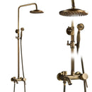 Antique Brass Shower Faucets Set 8'' Rainfall Shower Head Brass Handshower Dual Handle Mixer Tap Rotation Bath Shower Faucet
