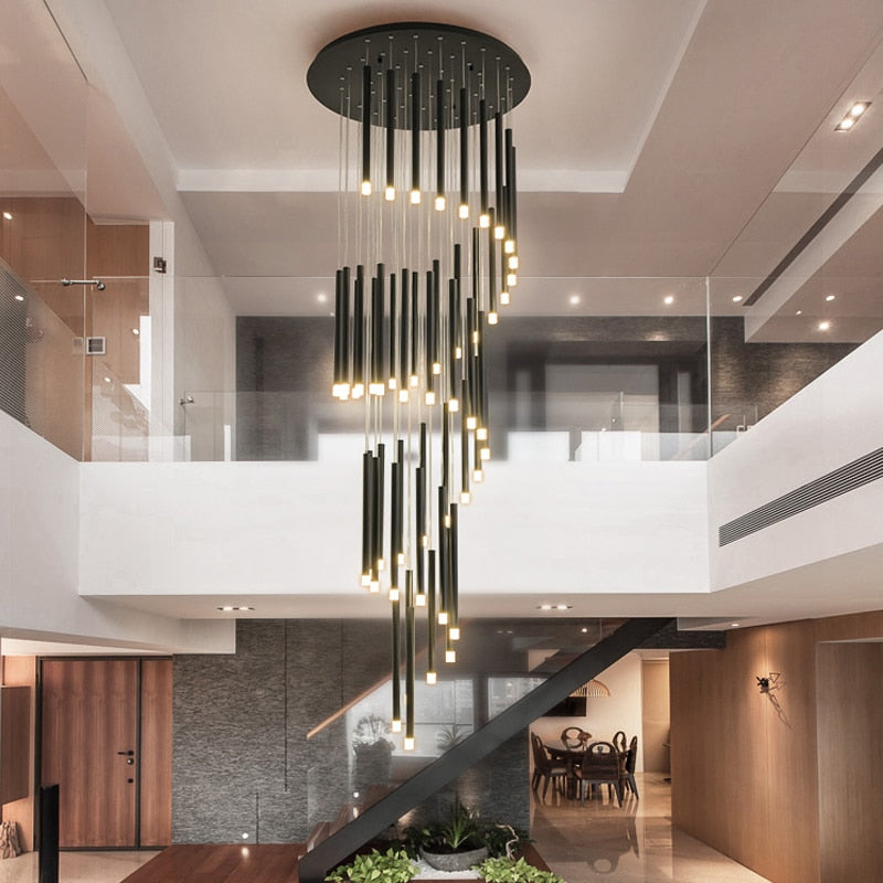 Modern led chandelier minimalist duplex floor fashion atmosphere Nordic living room lamp villa spiral staircase long hanging