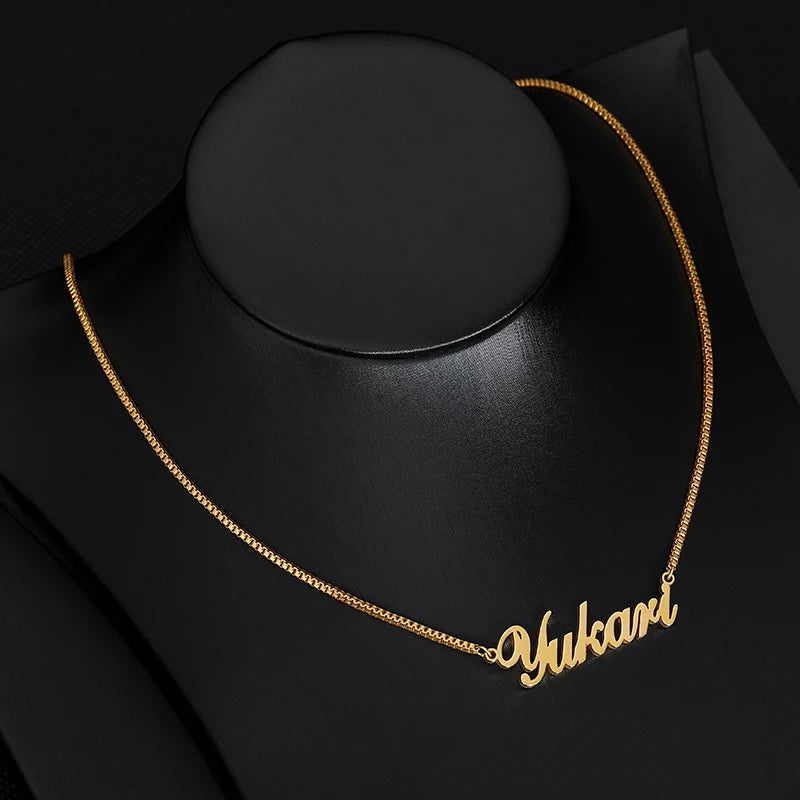 Custom Name Necklace Stainless Steel Long Box Chain Necklace Women Personalized Bridesmaid Christmas Gift Nameplate Mujer