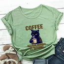 Coffee Cat Printed 100%Cotton Women's Tshirt Cat Mom Life Funny Summer Casual O-Neck Short Sleeve Tops Coffee Lover Gift