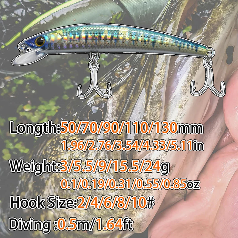 B&U 50/70/90/110/130mm hot model fishing lures hard bait 9color for choose sinking minnow quality professional minnow depth0.5m