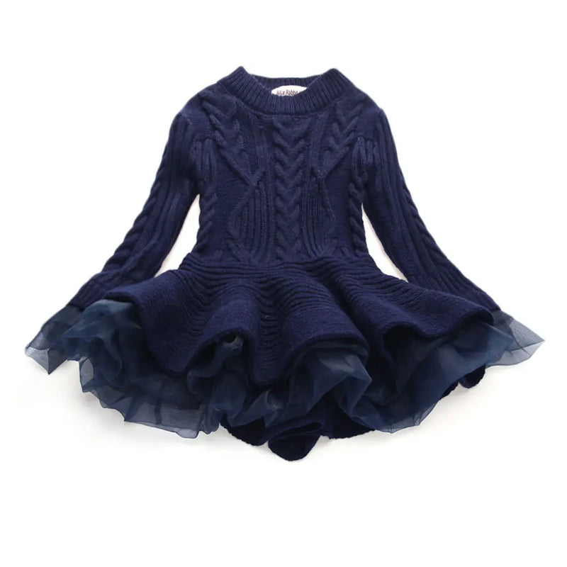 Kids Girls Tutu Dress 2022 Autumn Winter Girls Knitted Chiffon Dresses Christmas Birthday Party Children Girls Clothes