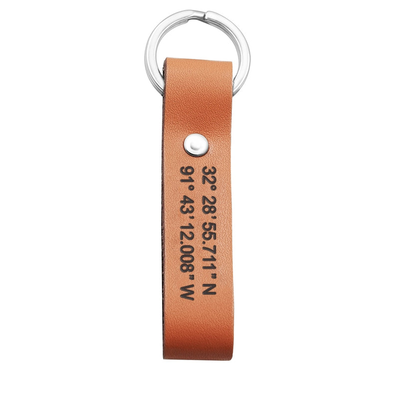 Personalized Leather Keychain, Personalized Coordinates, Messages, Names. Permanent Engraved. Anniversary Gift fo