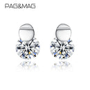 PAG&MAG 925 Sterling Silver Minimalism Round CZ Stud Earrings For Women Fashion Clear Stone Silver Earrings Fine Fashion Jewelry