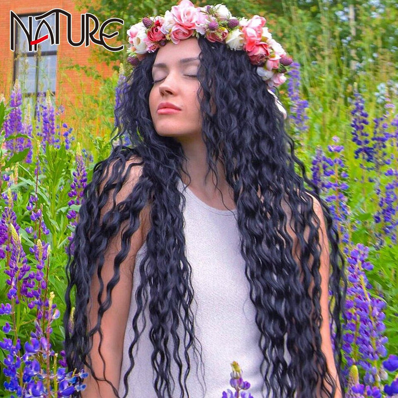 7 Pcs / Lot Curly Hair Bundles With Closure Synthetic Weave Hair Extensions 6 Bundles and Lace Closure 30 Inch Heat Resistant