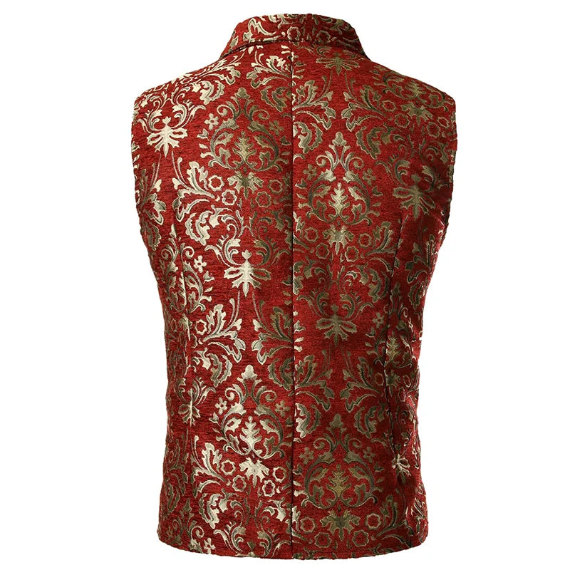 Men's Luxury Brocade Paisley Floral Double-Breasted Suit Vest Victorian Gothic Steampunk Waistcoat Men Chalecos Para Hombre 2XL
