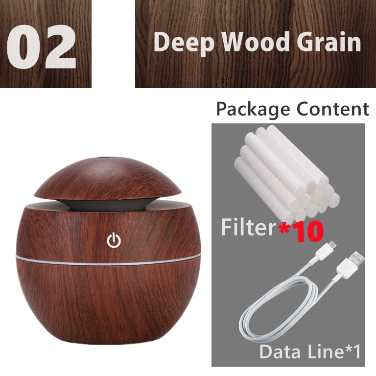 Mini Air Humidifier Ultrasonic USB Aroma Diffuser Wood Grain LED Night Light Electric Essential Oil Diffuser Aromatherapy Home