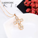 LADYCHIC Fashion Women AAA Zircon Cross Pendant Gold Color Copper Crystal Jesus Cross Pendants Necklace Hip Hop Jewelry LN1060