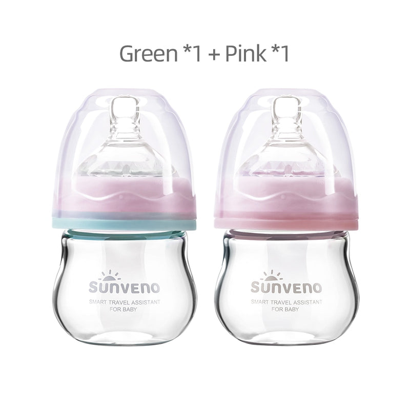 Sunveno Baby Bottle Newborn Baby Milk Bottle Nursing Bottle Anti-Choke Design - Glass ,BPA Free, 80ml, 2.5 oz,0-3 Months