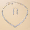 StoneFans Wedding Lozenge Step Style Rhinestone Necklace Earrings Set For Women Jewelry Choker Tassel Earring Bridal Gift Party