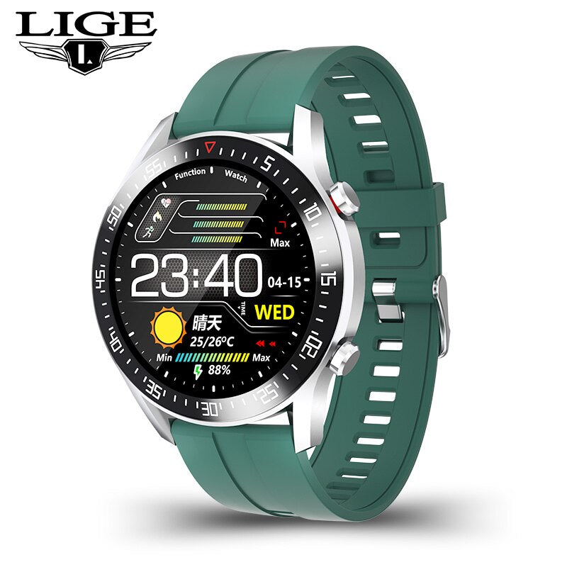 LIGE Smart Watch Men Touch Screen Watch Heart Rate Blood Pressure Monitoring Information Reminder Bluetooth Call Man Smartwatch