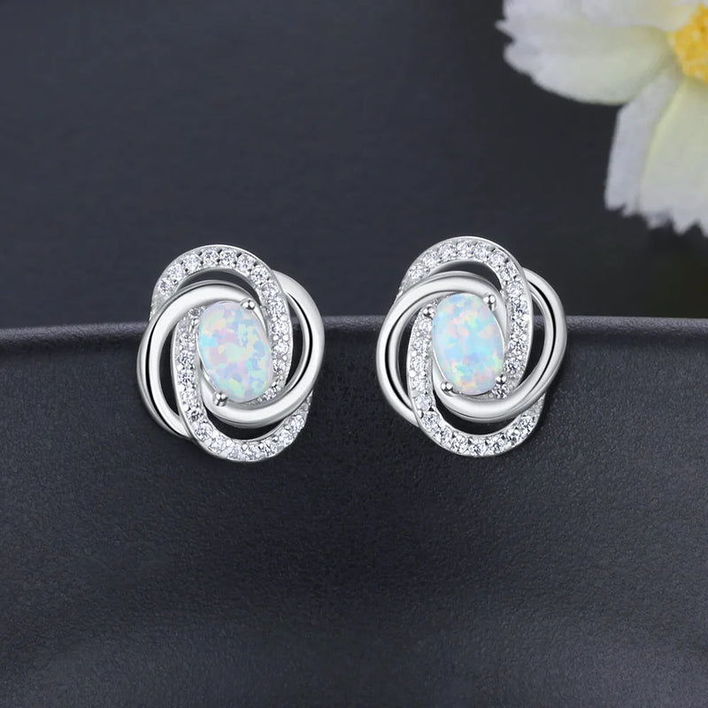 925 Sterling Silver Opal Earrings with Cubic Zirconia Twist Knot Stud Earrings for Women Silver 925 Jewelry Gift  (Lam Hub Fong)