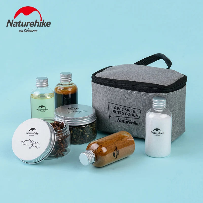 Naturehike 6pcs Outdoor Camping Tableware Storage Container Seasoning Bottles Cans With A Bag For BBQ Portable Picnic NH17T011-P