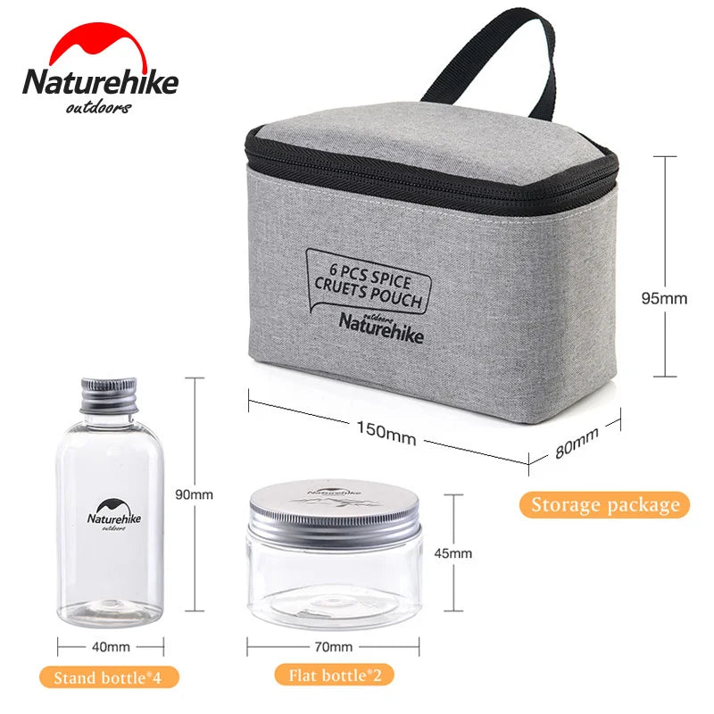 Naturehike 6pcs Outdoor Camping Tableware Storage Container Seasoning Bottles Cans With A Bag For BBQ Portable Picnic NH17T011-P