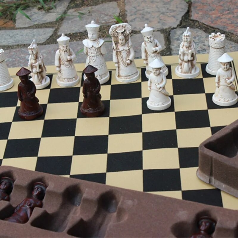 New Antique Chess Resin Large Chess Figures Shape Leather Chess Board Game Pieces Christmas Birthday Parent-child Gift Easytoday