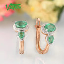 VISTOSO Gold Earrings For Women 14K 585 Rose Gold Glamorous Elegant Shiny Emerald Sparkling Diamond Luxury Trendy Fine Jewelry