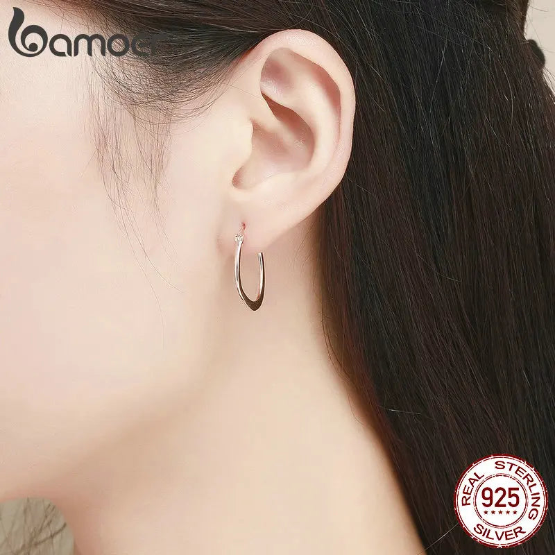 BAMOER Authentic 925 Sterling Silver Classic Round Circle Big Hoop Earrings for Women Sterling Silver Earrings Jewelry SCE478