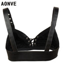 Aonve Steampunk Corset Bra Women Punk Goth Accessories Sexy Gothic Bustier Top Female Black Cotton And Faux Leather Bralette