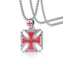 Men Necklace Red Iron Cross Knight Kinghts Templar Pendant Stainless Steel Crusader Male Jewelry