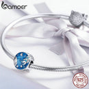 BAMOER Blue Enamel Round Beads Silver 925 Space Galaxy Astronaut Charm fit for European Fashion Brand Bracelet 3mm SCC1148
