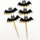 5Pcs Black Bats Halloween Cupcake Toppers Cake Inserted Card For Kids Birthday Cake Decor Halloween Supplies Photo Props