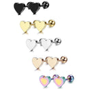 2Pcs Women stainless steel Heart Shape Love Screw Stud Earrings Piercing Jewelry Tragus Earrings Cartilage Helix Ear Bone Nail