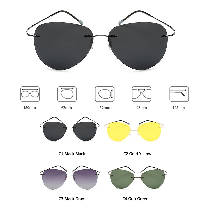 HBK 2019 Ultralight Square Titanium Polarized Sunglasses Rimless Driving Pilot Sun Glasses Oculos De Sol UV400 Gift PM0074