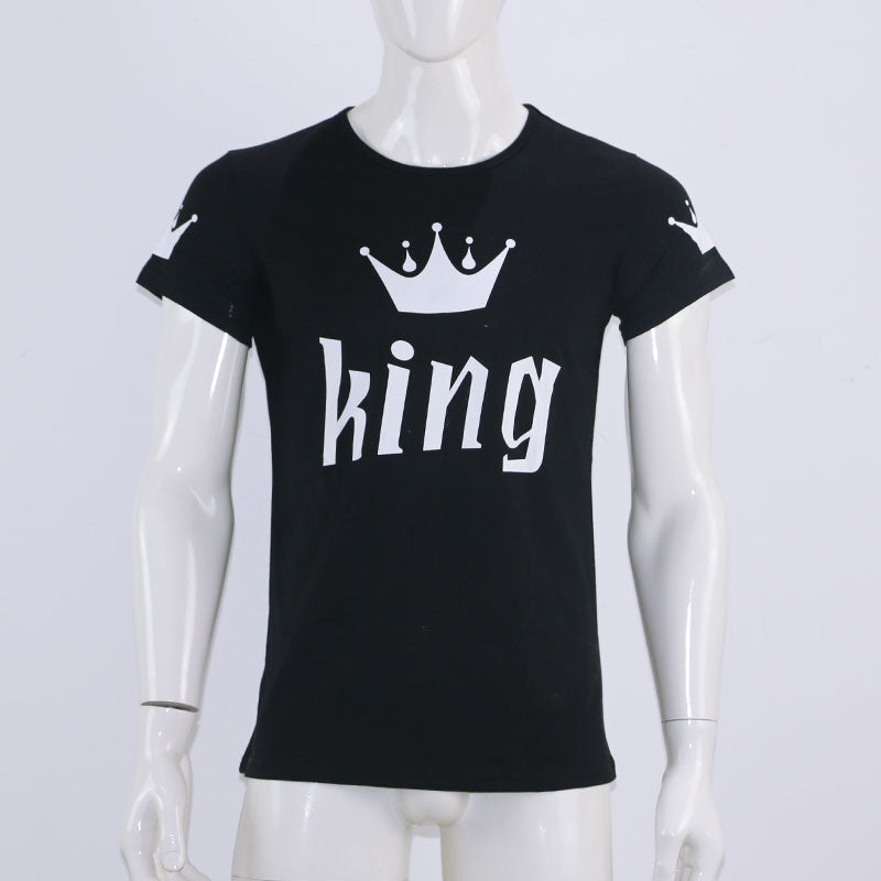 King Queen Lovers Tee T Shirt Imperial Crown Printing Couple Clothes lovers Tee Shirt Femme Summer 2021 News Casual O-neck Tops