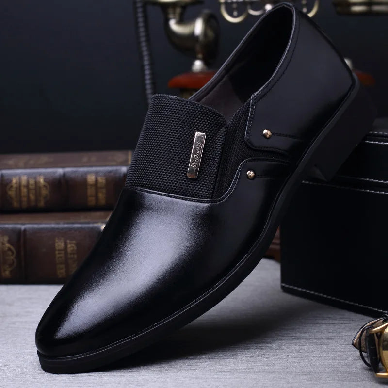 2023 New Fashion Slip On Leather Pointed Toe Men Dress Shoes Business Wedding Oxfords Formal Shoes For Male Big Size 38-47