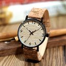 BOBO BIRD Mens Watches Wood Grain Dial Stainless Steel Case Quartz Watch with Soft Cork Bandfor Men as Gift Item