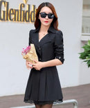 Women's Coat Spring 2022 Streetwear Trench Overcoat Turn-down Collar Slim Fit Double Breasted Lace Long Female Jacket Clothes