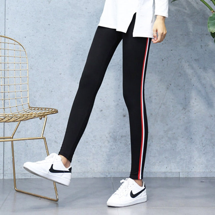 High Quality Cotton Leggings Side stripes Women Casual Legging Pant Plus Size 5XL High Waist Fitness Leggins Plump Female