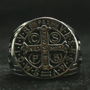 Saint Benedict of Nursia CSPB CSSML NDSMD Men 316L Stainless Steel Christianity Catholic Church Jesus Exorcism Cross Ring Gift
