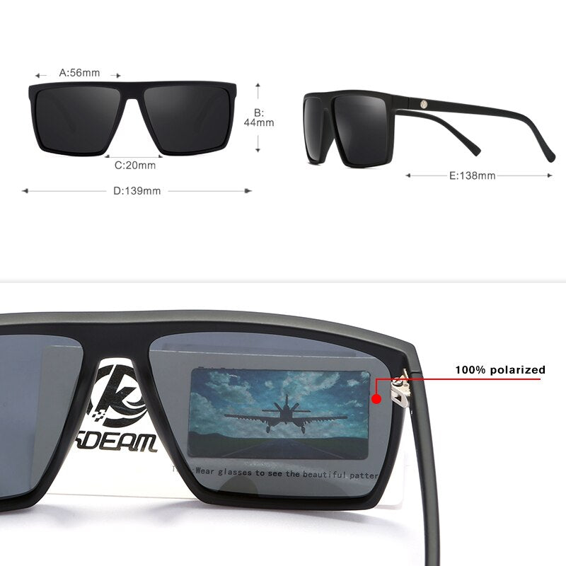 KDEAM High Performance Square Polarized Sunglasses For Men Women Plastic Titanium TR90 Driving Sun Glasses Cat.3 CE KD693