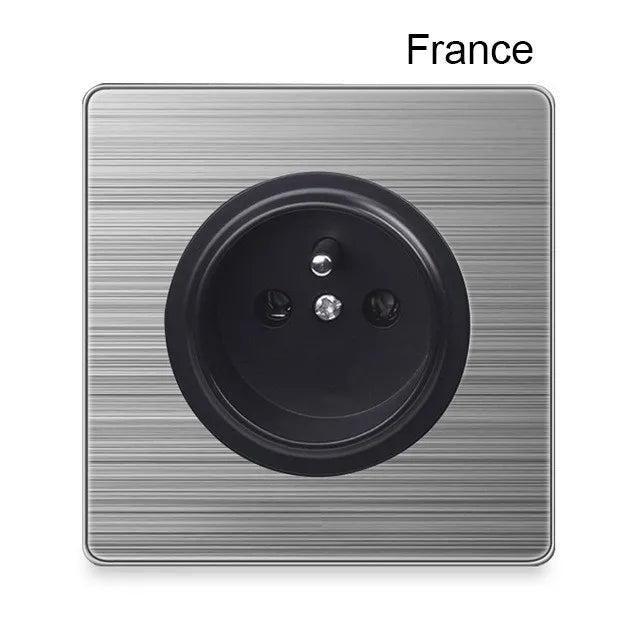 86 type 1 2 3 Gang 1 2 Way bright switch wall Socket with led brushed stainless steel switch French German UK electric socket