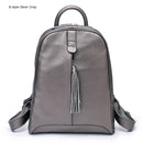 Women 100% Full Grain Genuine Cow Leather White Gray Beige Blue Yellow Black Backpacks Ladies Schoolbag Teenagers Cowhide Bag