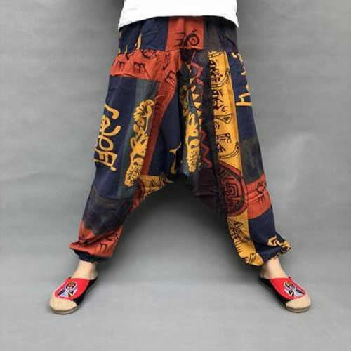 Baggy Harem Pants Women Causal Print Hippie Joggers Cross-Pants Loose Trousers Aladdin Lantern Wide Leg Cotton Linen Pants Plus