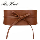 Boho Belt for Women Bowknot Faux Leather Wrap Around Obi Style Cinch Waistband Black Cummerbund Brown Women Belt